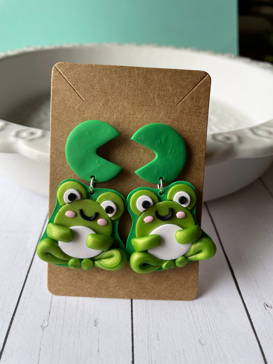 Froggy and their Lily Pad Earrings